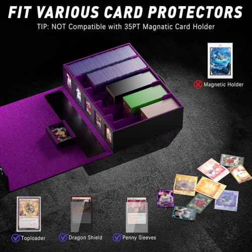 Gomyrod 5 Row 800+ Trading Card Storage Box with Commander Display - color: Black/Purple, size: 800+