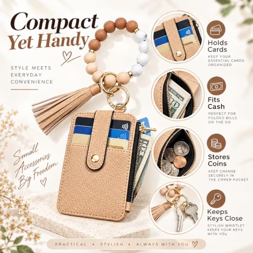 Boho Beaded Wallet Wristlet Keychain Card Holder Tassel Purse - color: A3:brown