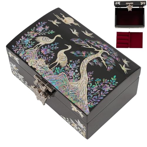 February Mountain Mother of Pearl Small Jewelry Ring Box - Gifts for best friends women, Thank you gifts, mom birthday gifts, Friendship Women Gifts Trinkets Keepsake Treasure box (Black-Crane) - color: Black-Crane