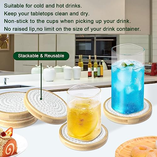 Wood Coasters for Drinks, Eykao Absorbent Coaster Sets of 5, Woven Drink Coasters for Coffee Table, Housewarming Gift for Farmhouse Home Decor,4 inches - color: White