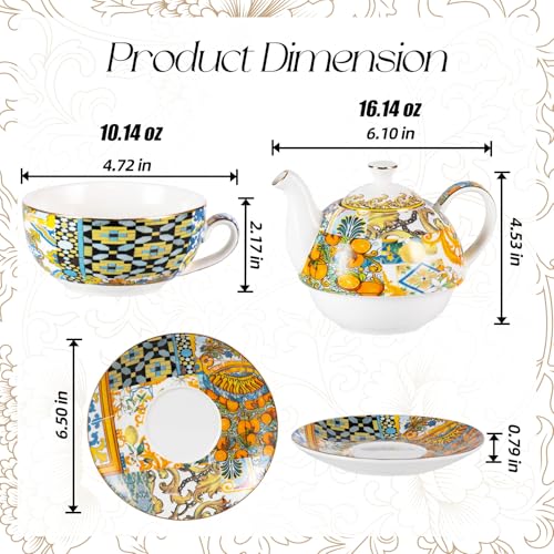 KAMMAK Tea for One Set, Ceramic Teapot, Bone China Tea Set, Cup and Saucer - color: Yellow-XY16