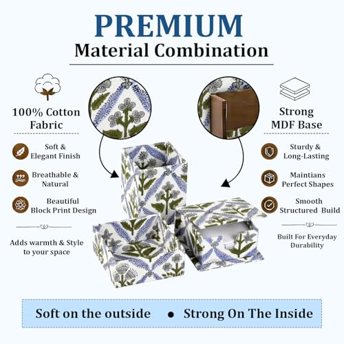 Ridhi Light Steel Blue Block Print Office Desk Organizer Pen & Note Holder - color: Light Steel Blue
