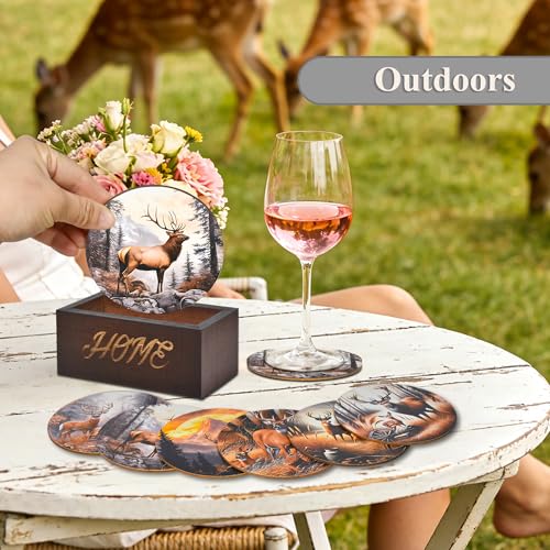 Bar Coaster Set, Drink Coaster for Home Decor, Wood Coffee Coasters 6Pack (Deer) - color: Deer