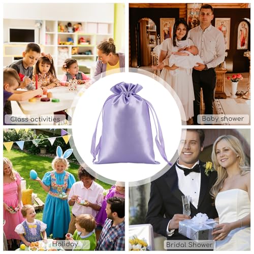 30Pcs Small Satin Gift Bags, 4x6 Purple Cloth Drawstring Pouch - color: Purple, size: 4×6 in