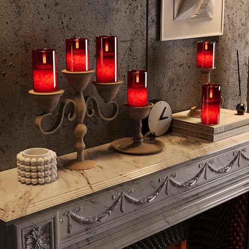 Battery Operated Flameless Candles with Remote & Timer, Red Glass 3Pack - color: Red