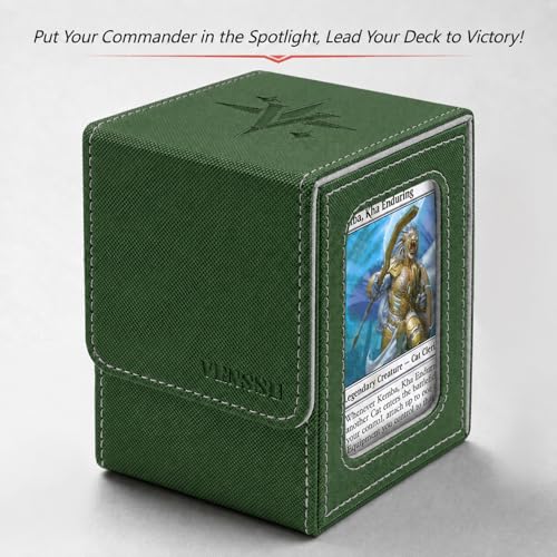 Venssu MTG Deck Box with Commander Display Window (Green&Grey, 1 window) - color: Green and Grey