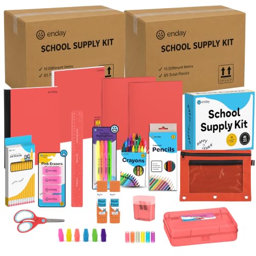 Enday Back to School Supplies for Kids, School Supply Box Grades K-5 (Red, 24 Kits) - color: Red, size: 24 Kits