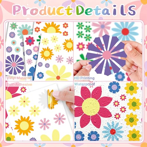 Flower Wall Decals - 9 Sheets 147 Pcs Flower Wall Stickers Vinyl Floral Wallpaper Peel and Stick Flowers Wall Decor for Girls Nursery Living Room Bedroom Classroom - color: Flower