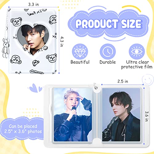 3 Inch Kpop Photocard Binder, Cute Photocard Holder Book Mini Photo K-pop Album, Love Heart Hollow Kpop Binder Collector Book 40 Pockets Photo Card Holder Album with Lovely Pendant - color: White Bear