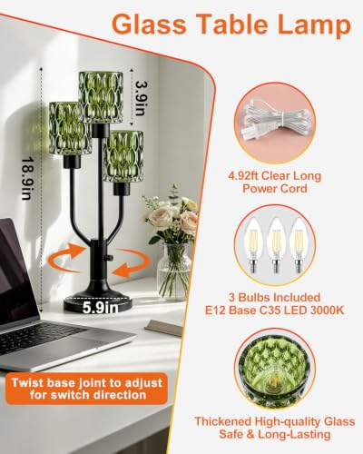 Lightdot Mid Century Modern Green Glass Table Lamp Bulbs Included Dimmable - color: 12-Black-Green-Cylinder