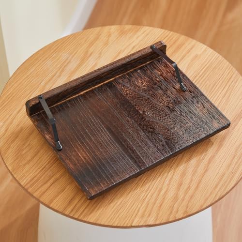Rustic Wood Book Stand, Hands Free Holder for Cookbooks & Tablets