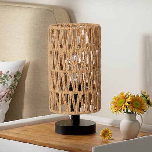 Fenmzee Table Lamps (Rattan Rope Shade - Black Base, 9" Inline Control) - color: Rattan Rope Shade-Black Base