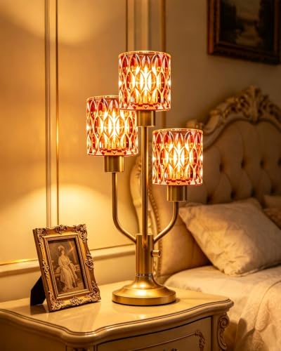 Lightdot Mid Century Modern Red Glass Table Lamp 3 Bulbs Included Dimmable - color: 20-Gold-Pink-Cylinder