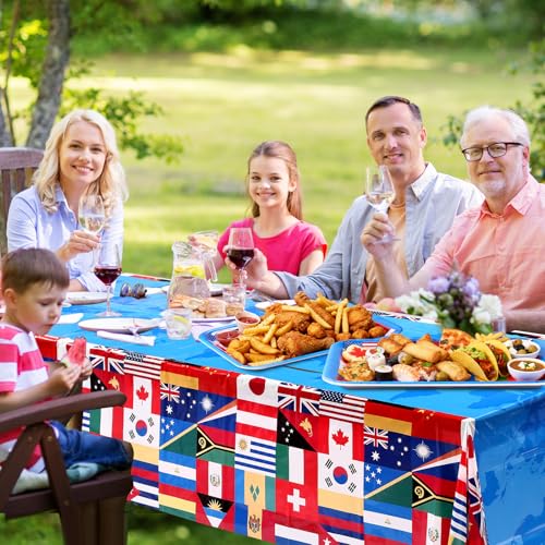 Vesici 4 Pack World Flag Serving Trays 13x10 Melamine Platters for Around the World Party Decorations, Rectangular International Map Dishes for Multicultural Global Theme Appetizers, Missionary Events - style: Flag