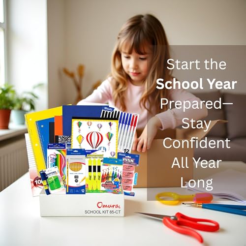 85 Piece Elementary School Supply Kit, Complete Back to School Supplies Bundle with Pencils, Crayons, Colored Pencils, Notebooks, Binder, Folders, Scissors, Markers, Highlighters & Whiteboard - style: Elementary