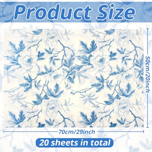 Benvo Floral Tissue Paper 20x29 Inch - 20 Sheets Decoupage Craft Paper for Gift Wrapping, Flower DIY Art Projects, Spring Wedding, Birthday & Baby Shower Decorations(Style M) - color: Blue Peony New