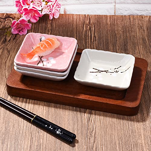 Ceramic Japanese Soy Sauce Dish Set of 4, 3.22‘’ Square Small Sushi Dishes