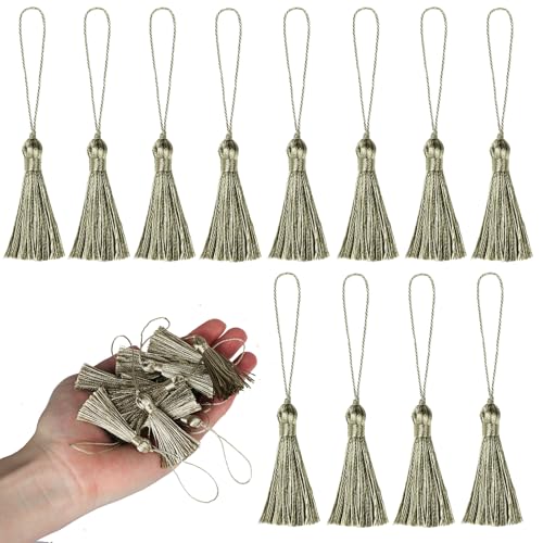 BEL AVENIR 45 pcs Mini Bookmark Tassels 3.75inch Silky Key Tassel - color: Mix Beige