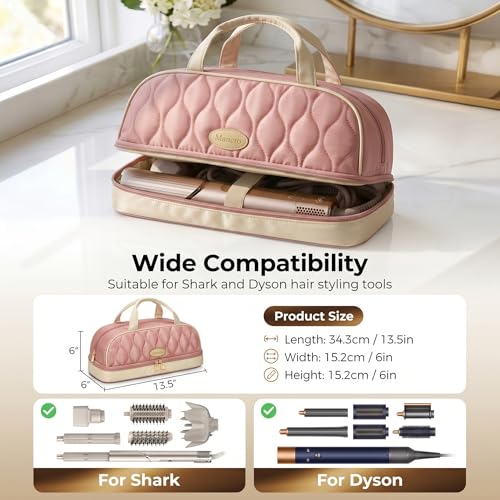 Mancro Carrying Case for Shark FlexStyle, Quilted Hair Tools Travel Bag - color: White Pink, size: Standard