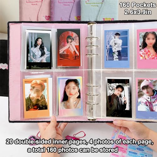 A5 Binder Kpop Plush Photocard Album with 20 Pcs Inner 3 Inch Photo Album Sleeves in Loose Leaf Refillable 6 Rings Binder Cover Photocard Holder Book for Picture Cards Storage (Black) - color: Black