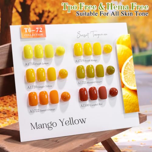 Double Rhythm 6 Pcs 15 ML Gel Polish Set Same Color Same Bottle Soak Off Gel Polish Kit Nail Art Manicure Salon DIY at Home for Women (Pale Dark Orange Lemon Yellow -T6-72) - color: Mango Yellow