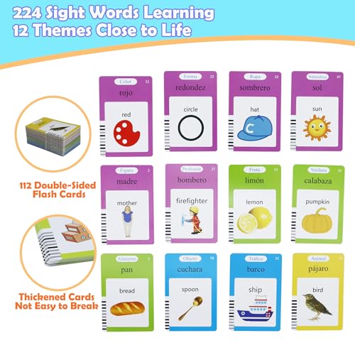 MAYAPHILOS Spanish and English Flash Cards for Kids with 224 Sight Words - size: 224 Words Spanish and English