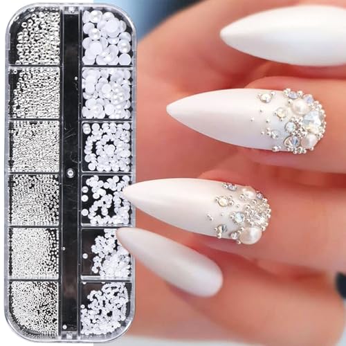 White Bow Nail Charms with Pearls Rhinestones for Women - color: Colorful-11