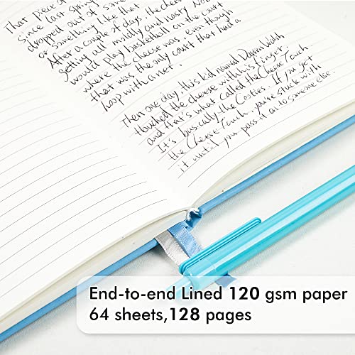 feela 5 Pack Notebooks Journals Bulk, Hardcover Classic Ruled Lined Journals with Pen Holder for Women Girls School Business Supplies, with 5 Black Pens, 120 GSM, 5.1”x8.3”, A5, Blue - color: 5 Blue