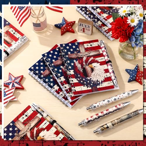 Resurhang 24 Pcs Patriotic Notebook Gifts, 5.5x4.3 Flag Notebooks and Pens - style: 4th of July