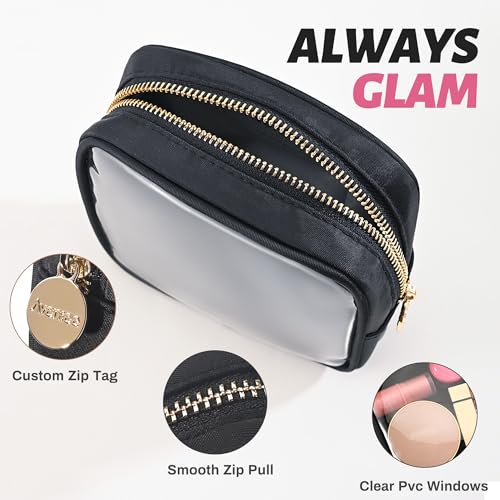 Aveniee Small Clear Makeup Bag, Mini Makeup Bag for Purse Organizer, Cosmetic Bag Travel Zipper Pouch for Women, Cute Car Accessories for Skincare Lipstick Essentials-Black - color: Black