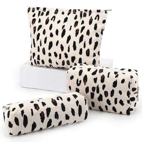 EIMMBD Makeup Bag 3 Pieces Large Capacity Cosmetic Bags Makeup Pouch for Purse Travel Toiletry Bag Organizer Cute Makeup Pouch Storage for Women(Beige Leopard) - color: Beige Leopard