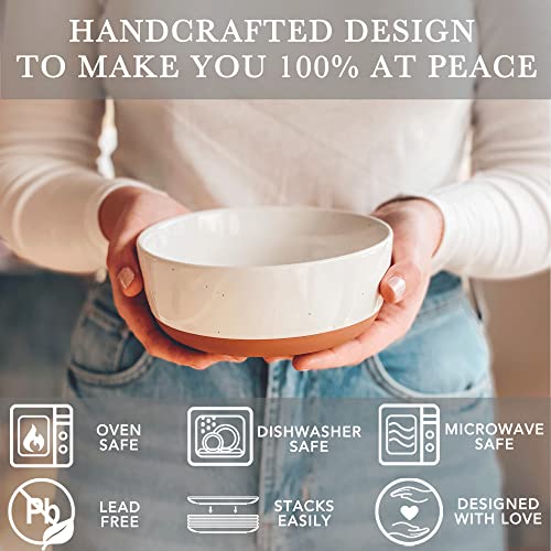 Mora Ceramic Flat Bowls Set of 4-25 oz- For Soup, Salad, Rice, Cereal, Breakfast, Dinner, Serving, Oatmeal, etc - Microwave, Dishwasher and Oven Safe Porcelain Bowl for Eating and Kitchen - Vanilla - color: Vanilla White