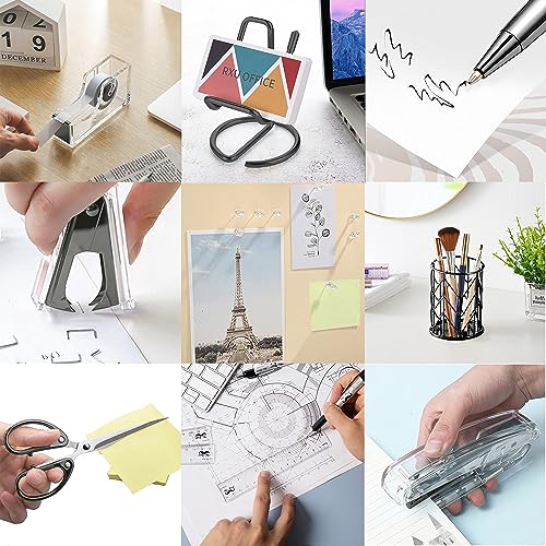Office Desk Accessories, Acrylic Stapler, Staple Remover, Tape Holder, Pen Holder, Ballpoint Pen, Scissor, Binder Clips, 1000pcs Staples, Phone Holder, Ruler, Transparent Glue and 300 Notes - color: Black