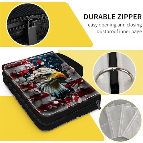 Card Binder 400 Pockets, 50 Sleeves Large Binder Trading Cards Holder 4 Pocket, Storage Organizer, Album Folder Case Protector Collector Gift Retro American Flag Bald Eagle 250 - color: Retro American Flag Bald Eagle 250, size: 4 Pocket