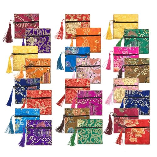 24pc Chinese Silk Brocade Coin Purse Embroider Jewelry Bag Zipper Wallet Pouch