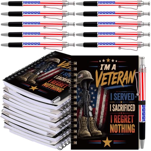 Resurhang 12 Sets Veteran Notebook Gifts 5.5 x 4.3'' Veterans Day Spiral Notebook American Flag Ballpoint Pens for 250th Anniversary Patriotic Supplies Home Office Party Souvenirs - style: Veteran