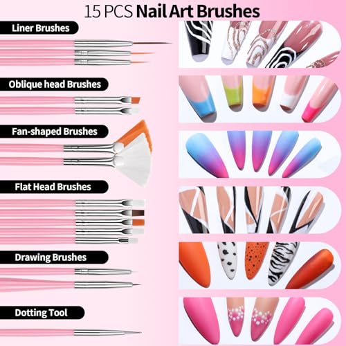 FANDAMEI Nail Design Tools, Nail Art Tools, Nail Brush, Nail Art Kit With Nail Stand, Nail Holder For Painting Nails, Nail Art Brushes, Nail Dotting Tool, Nail Art Palette, Nail Tools For Nail Art - color: Pink