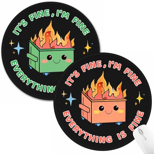 Hancynir 2Pcs Funny Mouse Pad, Dumpster on Fire Round Mousepad for Desk - color: 00-2Pcs Funny Dumpster