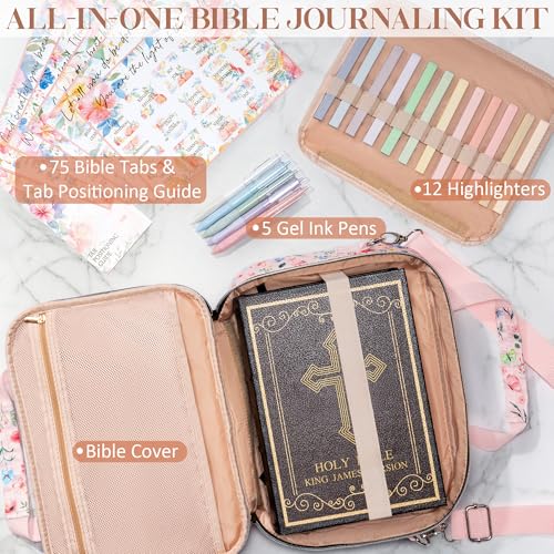 Bible Cover Case for Women, Large Bible Bag w/Study Supplies Journaling Kit