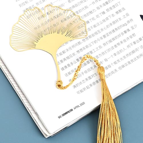 Metal Ginkgo Leaf Bookmark with Tassel - Metal Page Marker for Readers & Book Lovers, Elegant Gift for Women, Teens and Writers