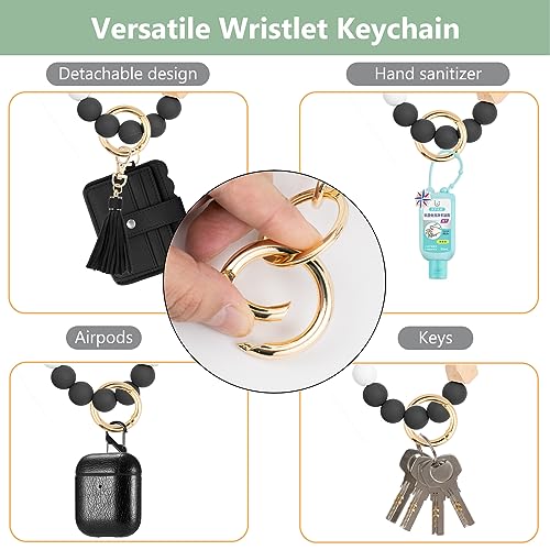 Wristlet Wallet for Women with Keychain – RFID Card Holder Small Wallet Wristlet with Key Ring - color: Black, style: Classic