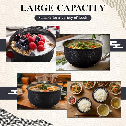 SiliFine Ramen Bowl Set of 2 Ceramic Ramen Bowl with Lid 25oz Microwave Clay Pot Traditional Japanese Tableware Korean Clay Pot for Christmas Soup Salad Meal Rice Home Office(Black,Calssic) - color: Black, style: Calssic