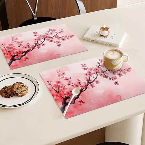Japanese Cherry Blossom Placemats Set of 4, Pink Sakura Floral Place Mats, Flower Waterproof Washable Table Mats for Home Party Indoor Kitchen Dining Table Decoration 12x18 Inch - color: Cherry Blossom, size: Set of 4