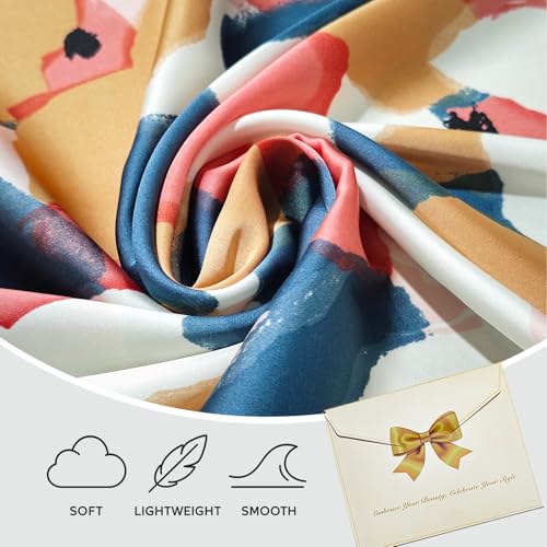 Seawhisper Premium Printed Satin Silk-Like Neck Scarf for Women Square 26" - color: Colorful