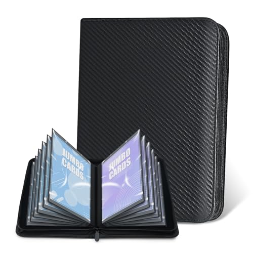 Jumbo Card Binder for PKM– WITHYU PU Leather Ringless Card Collection Binder with 60 Pockets, 5.4'' x 7.4''Card Holders Storage Album for Game Card (Carbon Black) - color: Carbon Black, size: 5.4x7.4