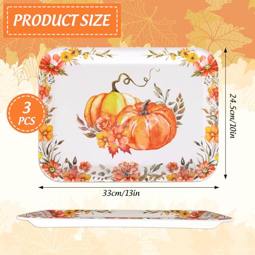 JarThenaAMCS 3Pcs Fall Serving Tray, Watercolor Floral Pumpkin, 10 x 13 in - style: Watercolor Fall Pumpkin