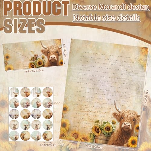 TaoBary 160 Pcs Floral Highland Cow Stationery Paper and Envelopes Set - size: 8.5 x 11 Inch, style: Floral Highland Cow