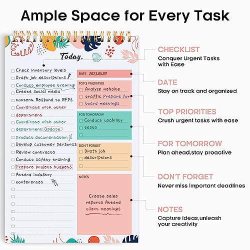 Taja To Do List Notepad, Undated Daily Planner for Work and Goal Setting - color: e-Blossom Grove, size: 1 Pack