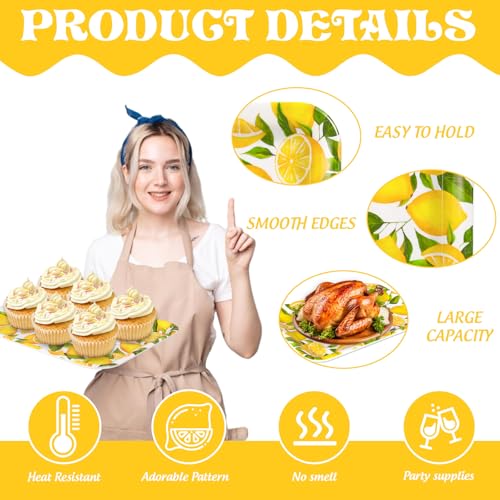 JarThenaAMCS 3Pcs Lemon Serving Trays Reusable Serving Dishes Watercolor Yellow Lemon Platter for Summer Fruit Birthday Party Serving Food Snacks Fruits Dessert - style: Lemon