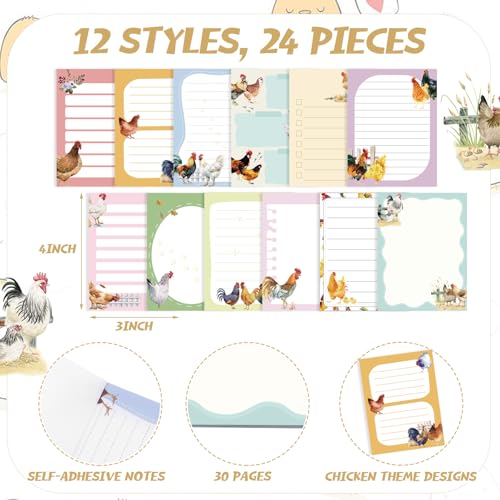 Gilprop 24 Pack Bee Sticky Notes 3x4 Inch, Honeybee Memo Pads, Chicken - style: Chicken